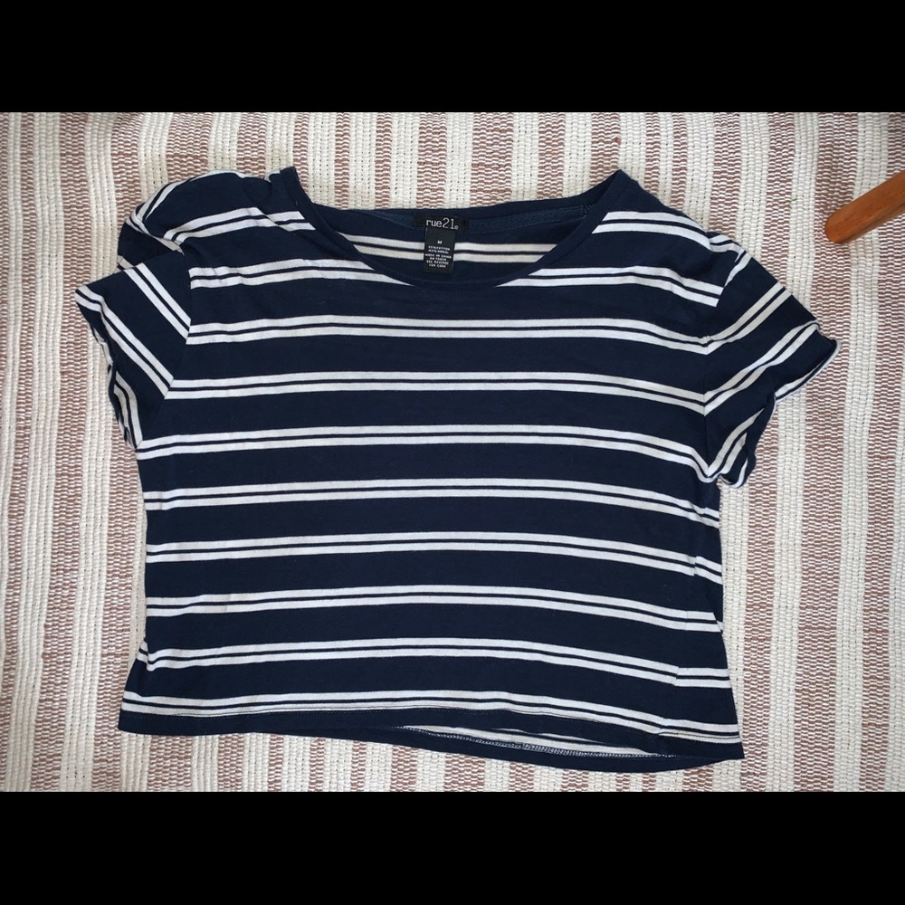 Navy blue and white striped crop top